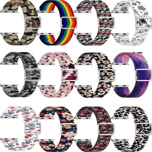 For Apple watch band 44mm 40mm 38mm 42mm Scrunchie Strap Adjustable Elastic Nylon solo Loop bracelet iWatch series 3 4 5 6 se