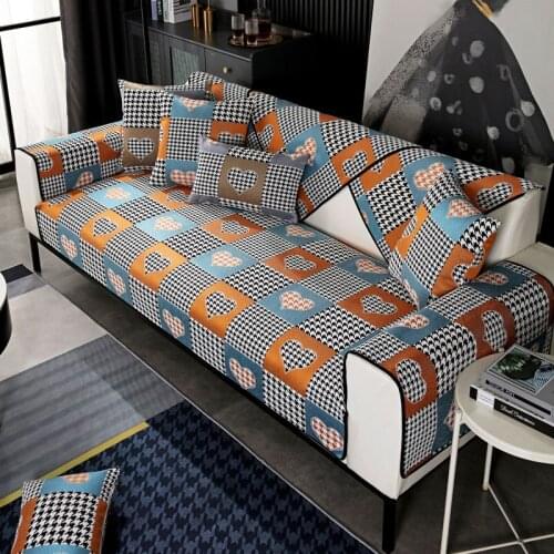 Luxury Patchwork 1 2 3 4 Seater Sofa Cover Plaid Chenille Non Slip Sectional Couch Furniture Slipcover Sofa Cushion Living Room