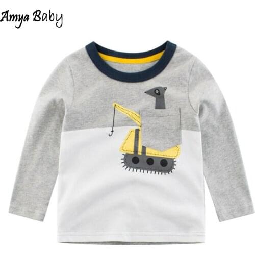 Amya Baby Kids Long Sleeve Shirts For Boys Cartoon Cotton Birthday Children Clothing Toddler Boy Shirt Autumn Kids Tops Tees