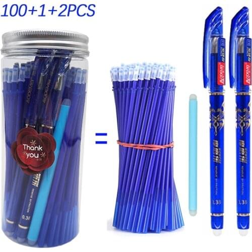 100+3pcs/Bottle Erasable Gel Pen Set 0.5mm Magic Ink Gel Pen Washable Handle Blue Black Colors Ink Pen Office School Stationery