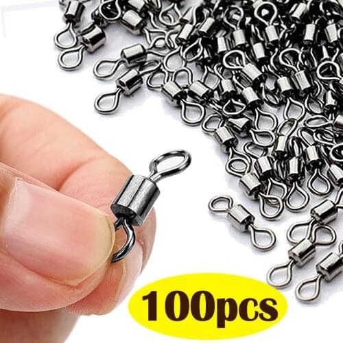 100PCS/Lot Fishing Swivel Multi Size Connector Ball Bearing Snap Fishing Rolling Swivel Solid Ring Tackle Stainless Steel Beads