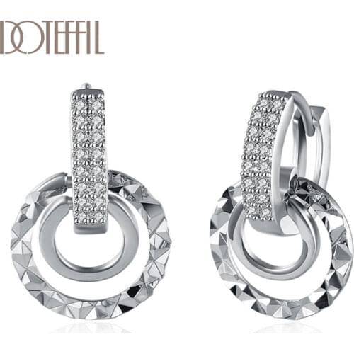 DOTEFFIL 925 Sterling Silver/18K Gold AAA Zircon Circle Shape Earrings For Women Jewelry Fashion Wedding Party Gift