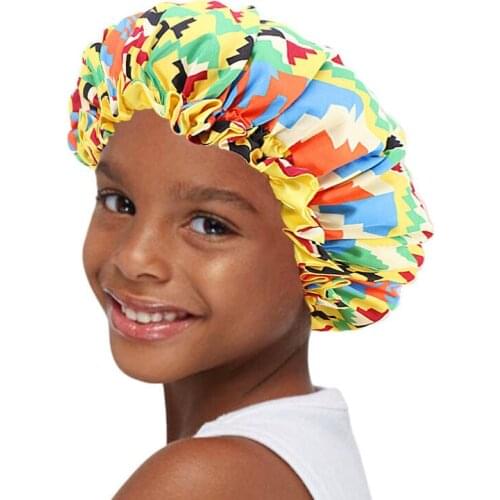 Hair Caps Sleep Night Hat Printing Children African Elastic Flower Green Round Yellow Polyester For Kid Hair Style Tool
