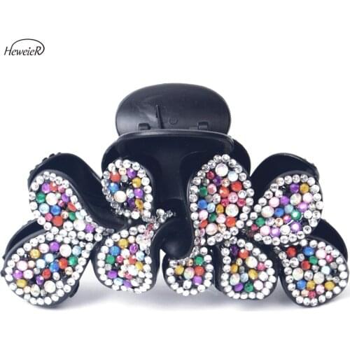 Women Large Plastic Colorful Rhinestones Crystal Stones Hair Clip Claw Clamp Grip Hairpiece Headwear Hairpin Fashion Accessory