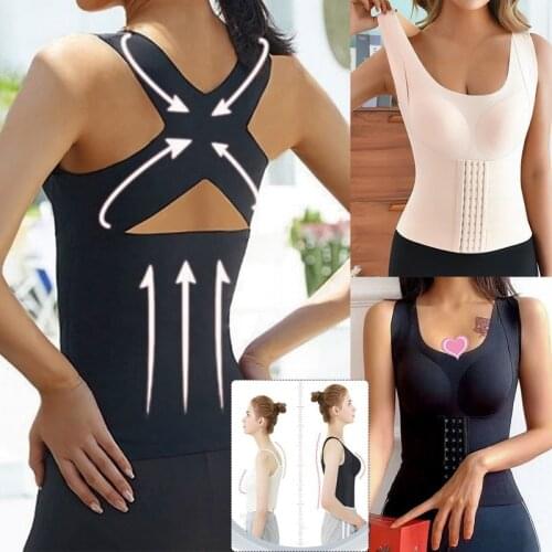 Women Reducing Girdle Posture Corrector Bra Seamless Underwear Slimming Belly Sheath Cross Back Tank Tops Body Fitness Vest