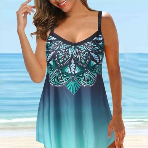 Womens Swimwear 2021 Sexy Bathing Suit Two Piece Tankini Large Bikini Set Digital Print Suspender Beach Split Swimsuit Shorts