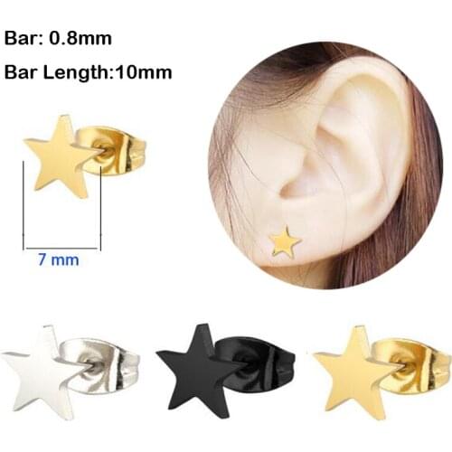 1Pair 2018 New Punk Stainless Steel Stud Earring STAR Push Back 0.8mm Stars Earring Love Body Piercing Jewelry