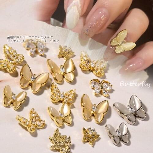 1Pcs Chain 3D Alloy Butterfly Nail Art Zircon Pearl Metal Manicure Nails DIY Accessories Nail Decoration