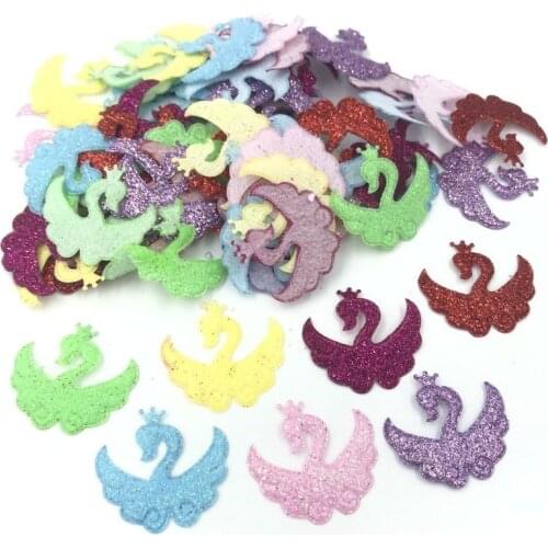 DIY 200pcs Mix Colors Glitter Sequins Swan Felt Appliques Crafts Sewing Supplies 32mm