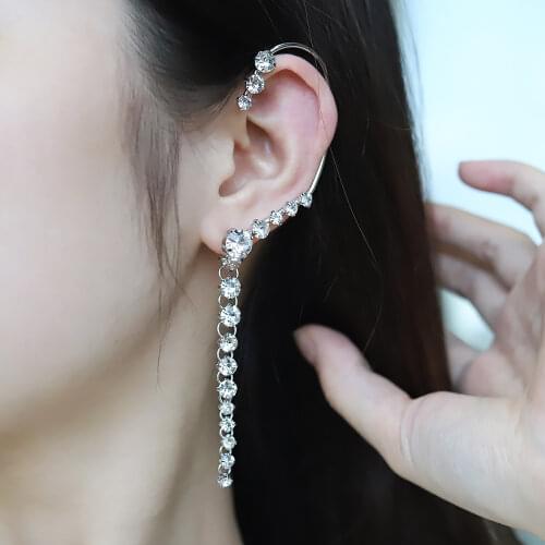 2021 CZ Clip Earrings Korean Rhinestone Earrings Shiny Drill Arc Ear Hanging Zircon for Women Minimalist Ear Cuff Jewelry Gift