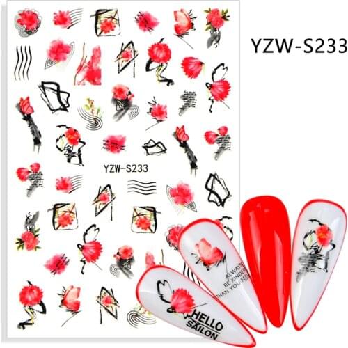 3D Stickers for Nails Self-Adhesive Stickers Slider Red Beauty Flowers Line Design Nail Art Decorations Nail Foil Accessories