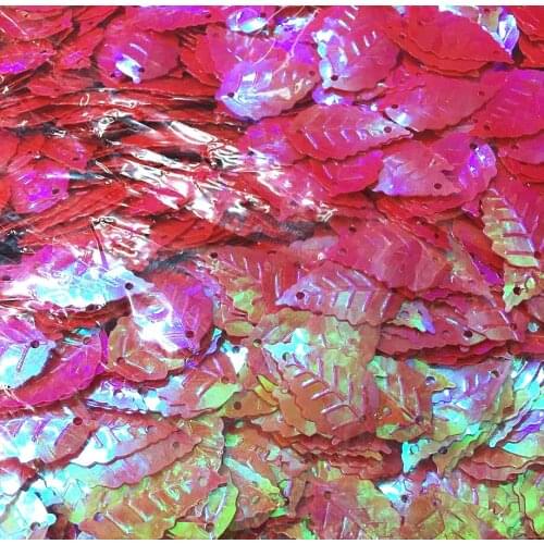 520pcs Leaf Sequins 13*24mm PVC Sewing DIY Garment Accessory Leaves With 2 Holes Red AB Confetti Spangles