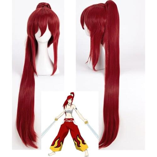Anime Fairy Tail Erza Scarlet Cosplay Wigs 100cm Long Wine Red Women Girls Halloween Heat Resistant Synthetic Hair Wig + Wig Cap