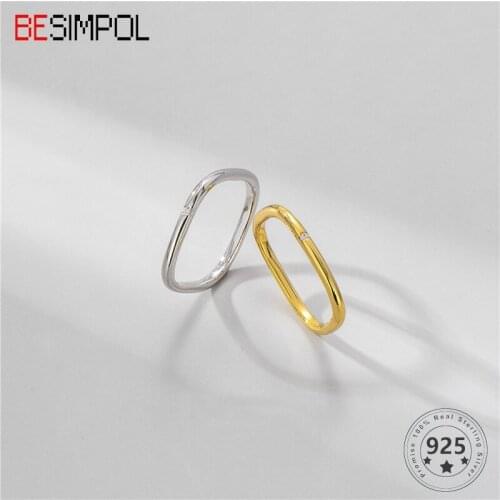 Besimpol Geometric Small Square Ring S925 Sterling Silver Single Diamond Rings For Women Fashion Golden Fine Jewelry Gifts