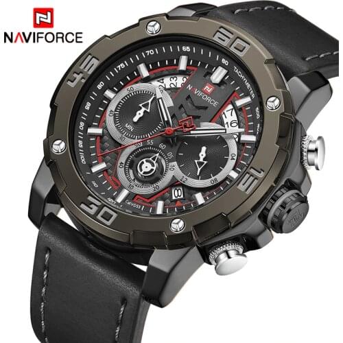 NAVIFORCE Brand Mens Watches Sports Chronograph Waterproof Quartz Watch Men Leather Date Wrist Watches Clock Relogio Masculino