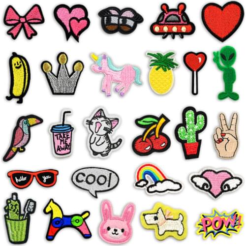 Alien Parches Embroidery Iron on Patches for Clothing DIY Foods Stripes Clothes UFO Stickers Applique Patch Badges