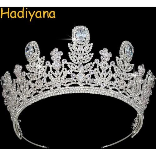 Hadiyana High Quality Fine Tiaras Luxury Wedding Crown Rhinestone Jewelry Tiara For Women King Princess Party Gift BC3971