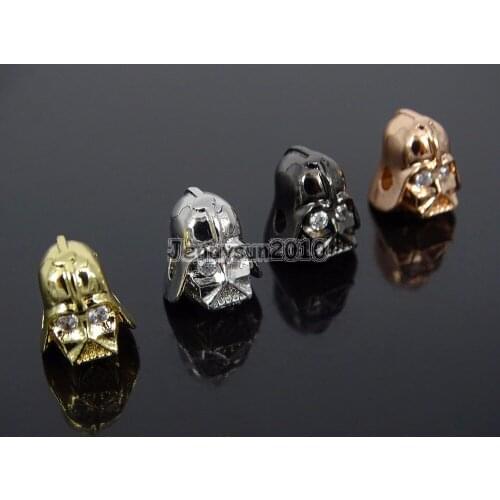 Zircon Gems Stones Pave Super Hero Derth Vader Bracelet Connector Charm Beads Silver Gold Rose Gold Gunmetal 10Pcs/Pack