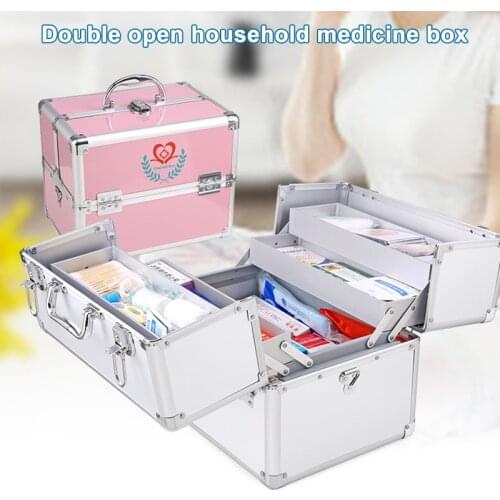Household Medicine Cabinet Aluminum Alloy Double Open Multi-Layer Medicine Cabinet Wall-Mounted First Aid Storage Box A7