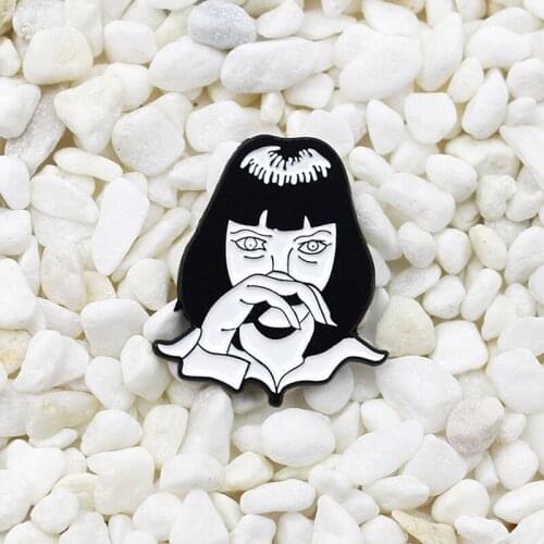 Personality Sad Girl Mia Wallace Enamel Brooch Novel Movie Girl Avatar Punk Badge Girl Denim Lapel Pin Jewelry Friends Gifts