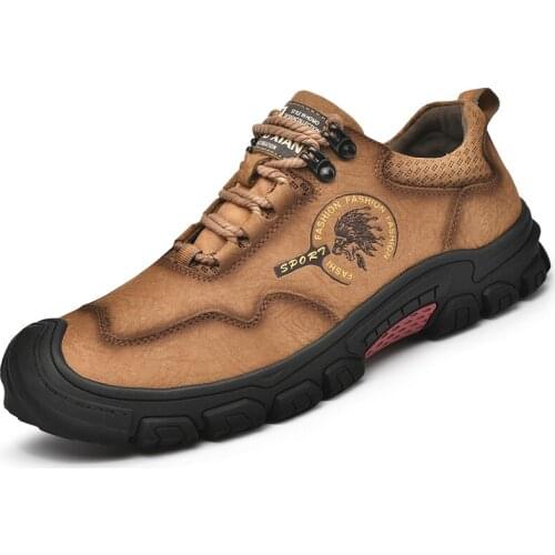 Fashion Men Casual Leather Shoes Outdoor High Quality Split Leather Men Trekking Climbing Shoes Outdoor Sport Shoes Men Big Size