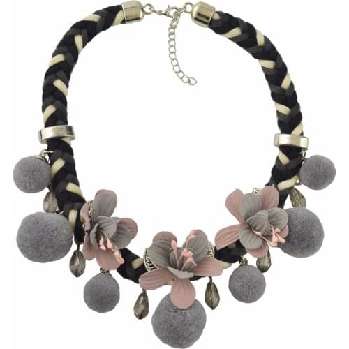 Fashion Bohemian Ethnic Thread Weave Chain Leaf Flower Pom Pom Choker Bib Necklace For Women Party Colorful Statement Necklace