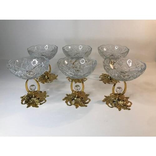 6 Piece Glass Ice Cream Service Cups Bowl Gold Colour Dessert Cold Hot Food Dish Coctail Serve Decorative Kitchen Home