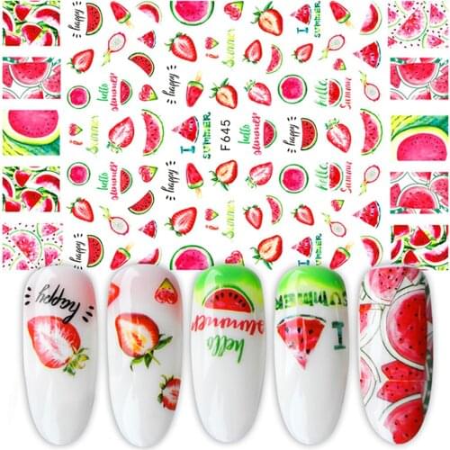 3D Fruits Leaves Stickers for Nails Watermelon Lemon Strawberry Design Summer Adhesive Sliders Manicure Accessory