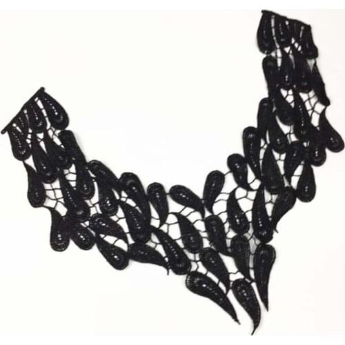 Patches fabric collar Trim Neckline Applique for dress/wedding/shirt/clothing/Sewing flower Floral lace black water drop mesh Wh