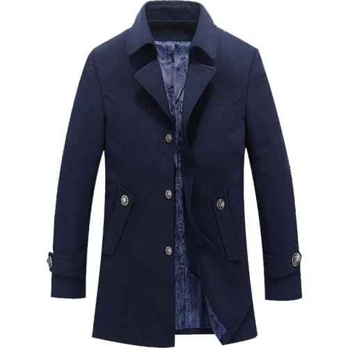 New Fashion Autumn Winter Mens Business Casual Jacket V-Neck Mid-Length Trenchcoat Windbreaker Overcoat Plus Size Parka