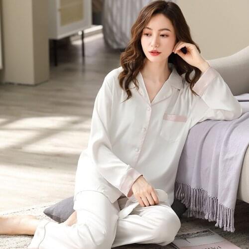 New 2021 Ice Silk Women Pajamas Sets 2 Pcs Pyjamas for Ladies High Quality Imitation Silk Sleepwear Home Clothes Pijama Mujer