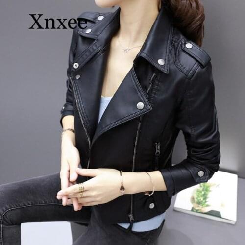Autumn Women black Leather Clothing Lady Jacket Harajuku Zipper Pocket High Waist Short Paragraph Coat Female Outwear punk