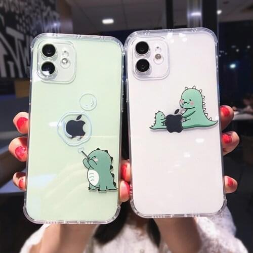Cute Cartoon Dinosaur Couple Clear Phone Case For iPhone 12 11 Pro XS Max XR X 7 8 Plus 12 Mini Animal Soft Silicone Cover Coque