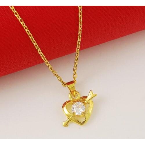 Luxury Wedding Necklace Jewelry 24K Gold Filled heart pendant Necklaces for women Cupids Sword Love Necklaces