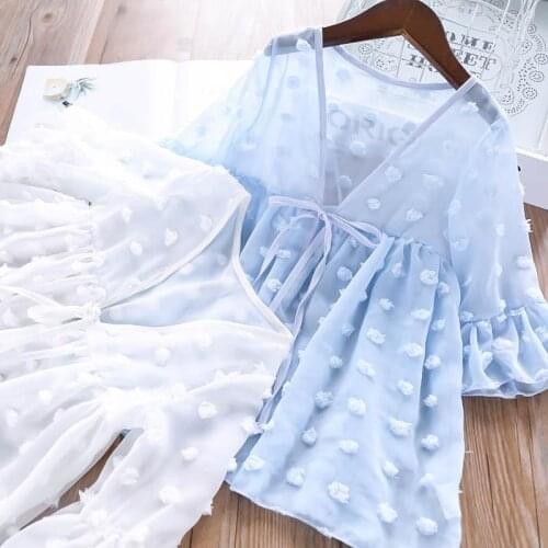 Girl Shirts Summer New 2021 Kids Sunscreen Clothes Flare Sleeved Loose Solid Thin Casual All Match Female Outwear Tops