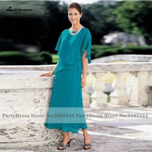 Turquoise Blue Chiffon Long Mother of The Bride Dress 2020 Elegant Women Plus Size Evening Party Dress Tea Length Vestidos