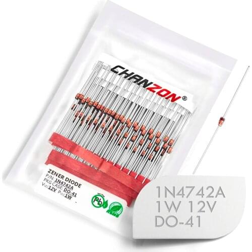 100 Pcs) 1N4742A 1N4742 Power Zener Diode 1W 12V DO-41 (DO-204AL) Axial 1 Watt 12 Volt IN 1N 4742A IN4742A
