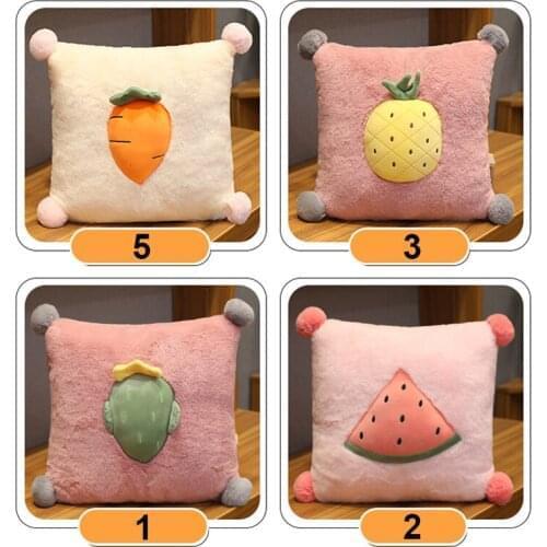 Kawaii Fruit Pillow Creative Cushion Soft Funny Plush Pom Pom Ball Pillow Soft Cushion Stuffed Toys