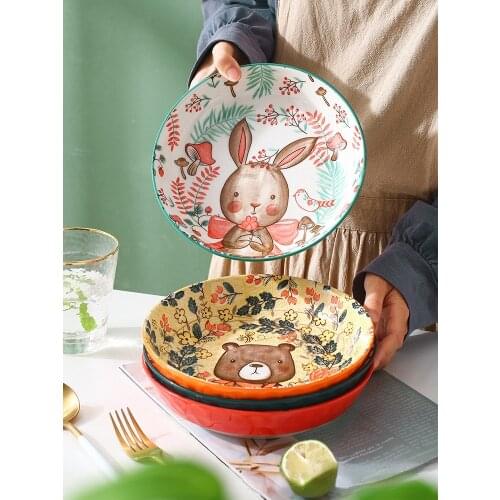 Nordic tableware creative 8-inch ceramic plate cute cartoon household tray Western food plate salad plate deep rice plate