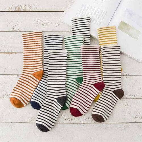 [SOPLCAALCK]Striped Heap Heap College Style Socks Long Smiple Skarpetki Socks Woman Femme Chaussette Calcetines Mujer Divertidos