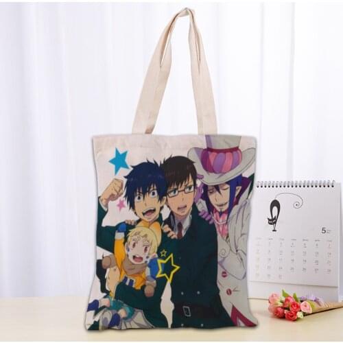 Anime Blue Exorcist Tote Bag Women Canvas Fabric Bags Eco Reusable Shopping Bags Traveling Beach Casual Useful Shoulder Bag