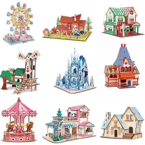 Wholesale 3D three-dimensional wooden model house creative childrens educational DIY Ferris wheel toy