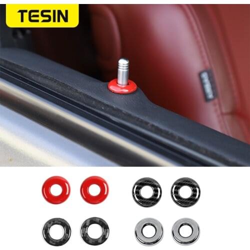 TESIN Interior Mouldings for Car Door Lock Bolt Pin Lift Protect Decoration Cover Sticker Accessories for Dodge Challenger 2014