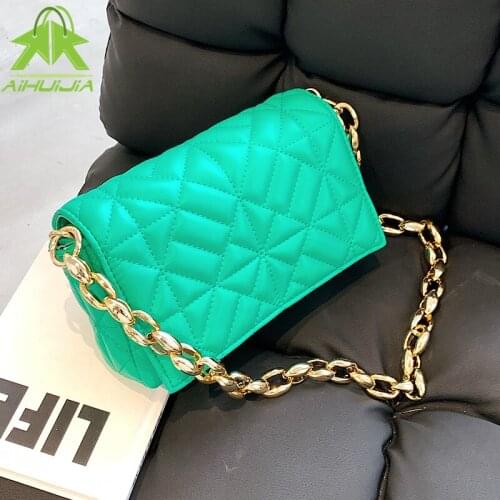Fashion New Solid Color Shoulder Bag Small Luxury Designer Diamond Lattice Handbags PU Leather Golden Chain Thread Ladies Bags