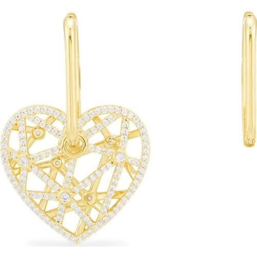 SOELLE Fashion Real 925 Sterling Silver Asymmetric Hollow Openwork Heart Earrings Women High Quality AAA Zirconia Fine Jewelry