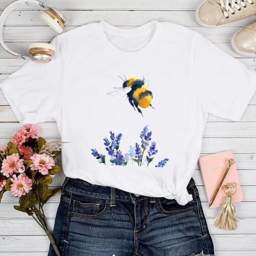 T-shirts Women Bee Watercolor 2021 Casual Clothing Spring Summer Tshirt Top Lady Stylish Sweet Print Clothes Tee T-Shirt