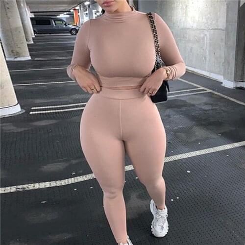 Women Quality Fitness Suits Ladies Slim Solid Color T Shirt + Pants Set Bodycon Tracksuit For Female Women Casual Clothing