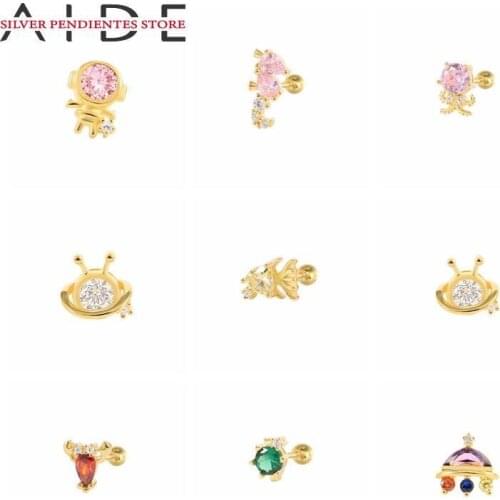 AIDE 1PCS Ocean Animal Earrings For Women 925 Sterling Silver Stud Earrings Cute Spiral Cartilage Wedding Jewelry Oorbellen