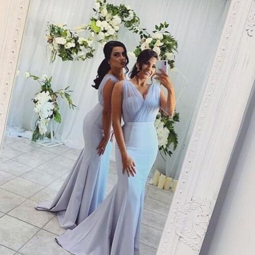 Blue Mermaid Prom Dresses Sleeveless V Neck Long Evening Dress Women Formal Party Gown robe de soirée de mariage Custom Made