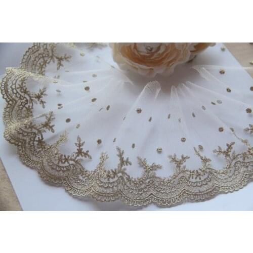 Gold Metallic Lace Trim, Floral Trim, Spot Tulle Lace, Mesh Lace Trim, Bridal Lace, Bridal Supplies